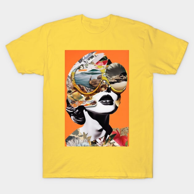 Surreal Woman Orange Collage - Unique Art Print, Apparel, and Accessories T-Shirt by laverdeden